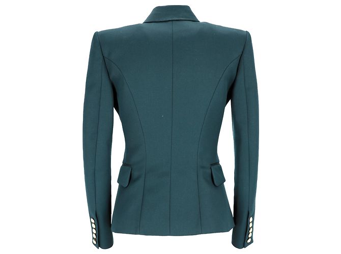 Blazer duplo abotoado adornado em lã verde Balmain - vista 3