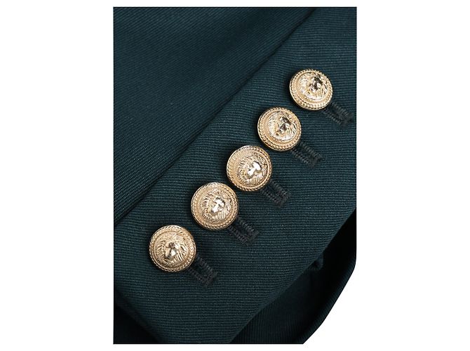 Blazer duplo abotoado adornado em lã verde Balmain - vista 7