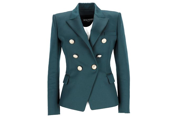 Blazer duplo abotoado adornado em lã verde Balmain - vista 8