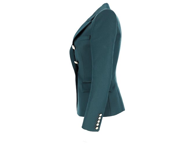 Blazer duplo abotoado adornado em lã verde Balmain - vista 9