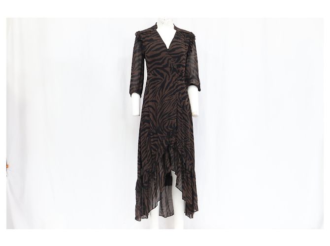 Vestido maxi envolvente con estampado de cebra Ba&Sh Selena en viscosa marrón Castaño - vista 8