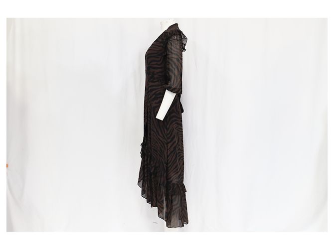 Vestido maxi envolvente con estampado de cebra Ba&Sh Selena en viscosa marrón Castaño - vista 9