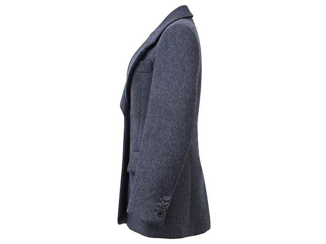 Prada Herringbone Single-Breasted Blazer with Pockets in Grey Wool - view 2
