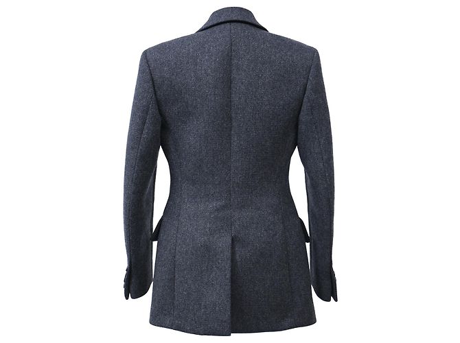 Prada Herringbone Single-Breasted Blazer with Pockets in Grey Wool - view 3