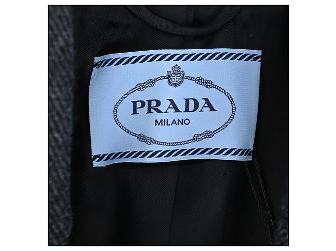 Prada Herringbone Single-Breasted Blazer with Pockets in Grey Wool - view 4