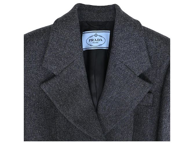 Prada Herringbone Single-Breasted Blazer with Pockets in Grey Wool - view 5
