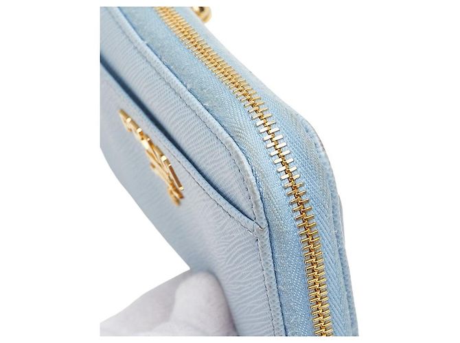 Billetera compacta de cuero Saffiano Prada Azul - vista 6