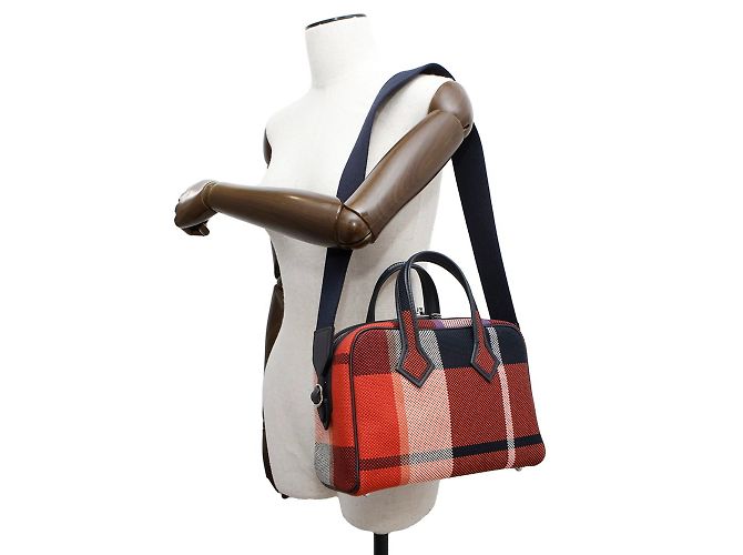 Borsa Mini Tote Foult Victoria 3 di Hermès Marrone Nero Crudo Blu scuro - vista 5