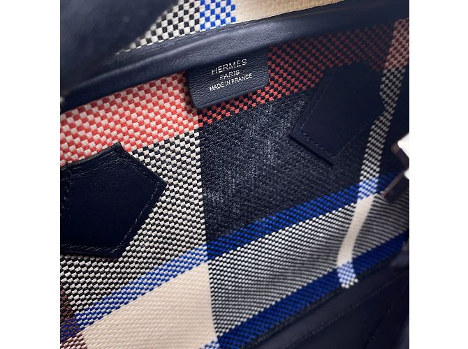 Borsa Mini Tote Foult Victoria 3 di Hermès Marrone Nero Crudo Blu scuro - vista 8