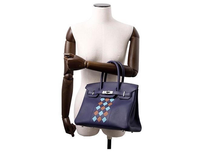 Hermès Borsa Tote Hermes Birkin 30 in blu Traceage - vista 4