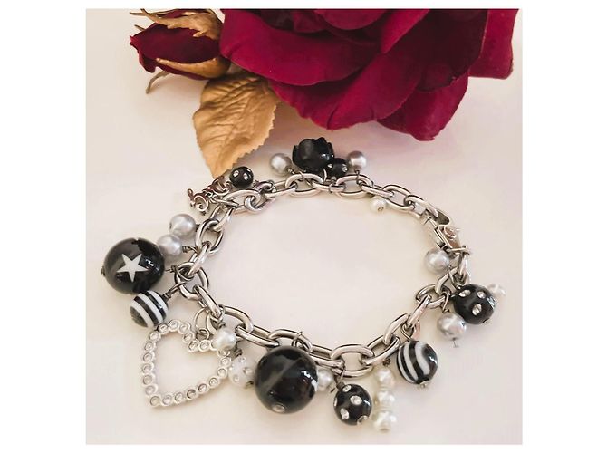Splendida parure gioielli DOLCE & GABBANA bracciale orecchini Nero Argento Bianco - vista 4