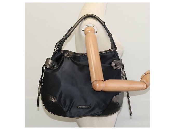 Borsa a spalla in nylon nero Auth BA3541 di BURBERRY - vista 19