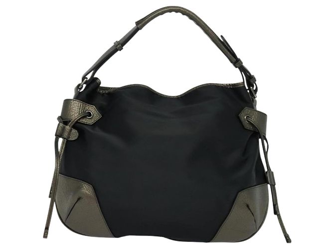 Borsa a spalla in nylon nero Auth BA3541 di BURBERRY - vista 2