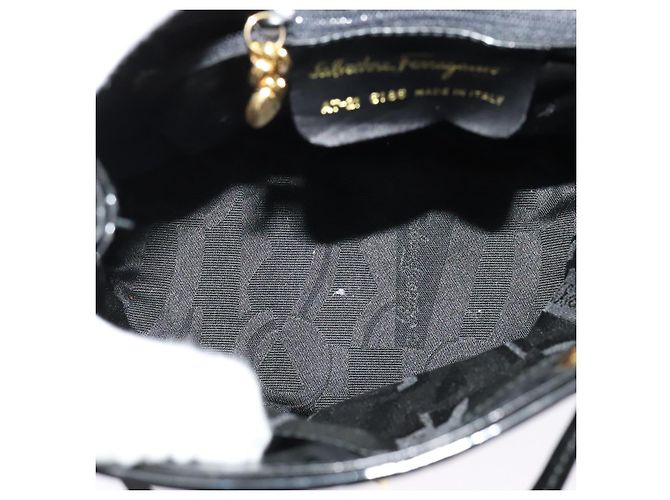 Zaino Salvatore Ferragamo in tela verniciata nera e oro Auth BA3113 - vista 10
