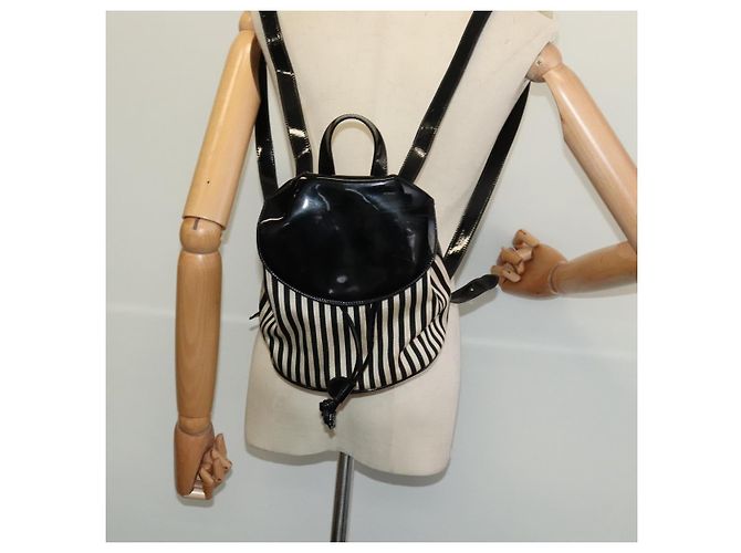 Zaino Salvatore Ferragamo in tela verniciata nera e oro Auth BA3113 - vista 19