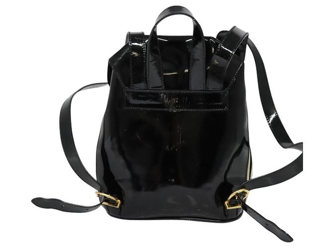 Zaino Salvatore Ferragamo in tela verniciata nera e oro Auth BA3113 - vista 2