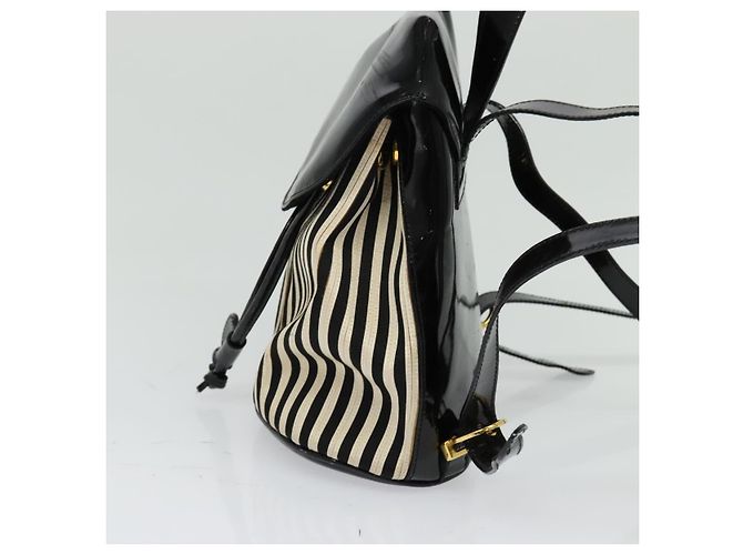 Zaino Salvatore Ferragamo in tela verniciata nera e oro Auth BA3113 - vista 3