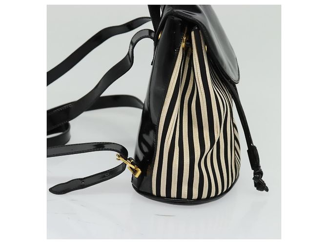 Zaino Salvatore Ferragamo in tela verniciata nera e oro Auth BA3113 - vista 4