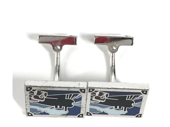 Louis Vuitton Train Pattern Cufflinks Silvery Blue - view 10