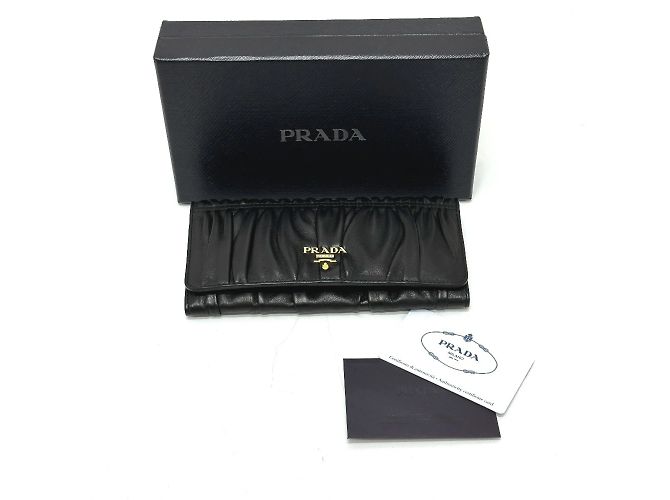 Prada 1M1132 Logo geraffte Geldbörse im Bifold-Format Schwarz - Ansicht 16