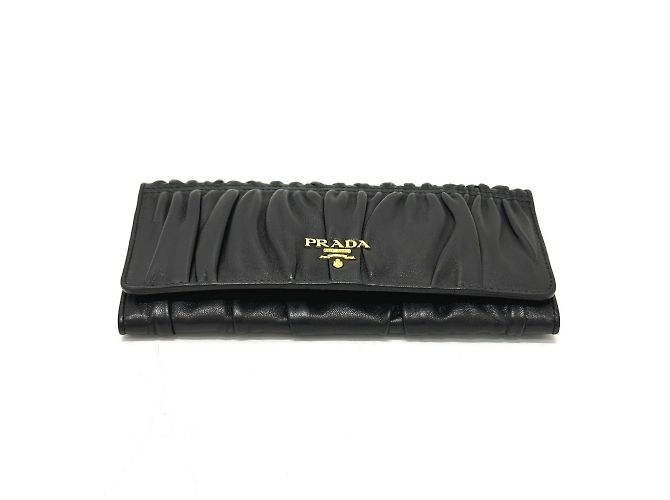 Prada 1M1132 Logo geraffte Geldbörse im Bifold-Format Schwarz - Ansicht 3