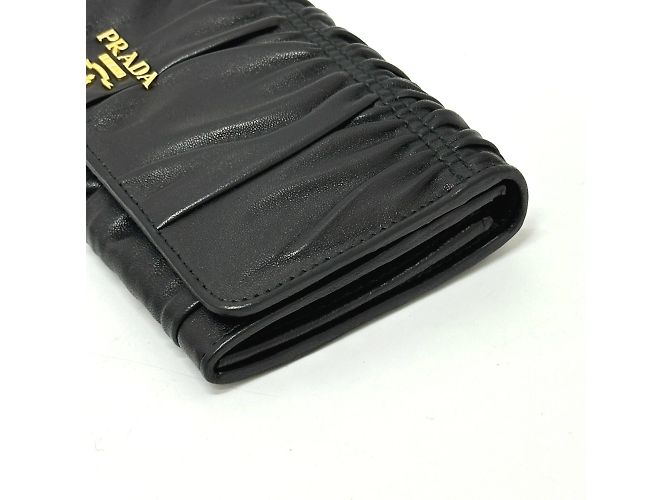 Prada 1M1132 Logo geraffte Geldbörse im Bifold-Format Schwarz - Ansicht 4
