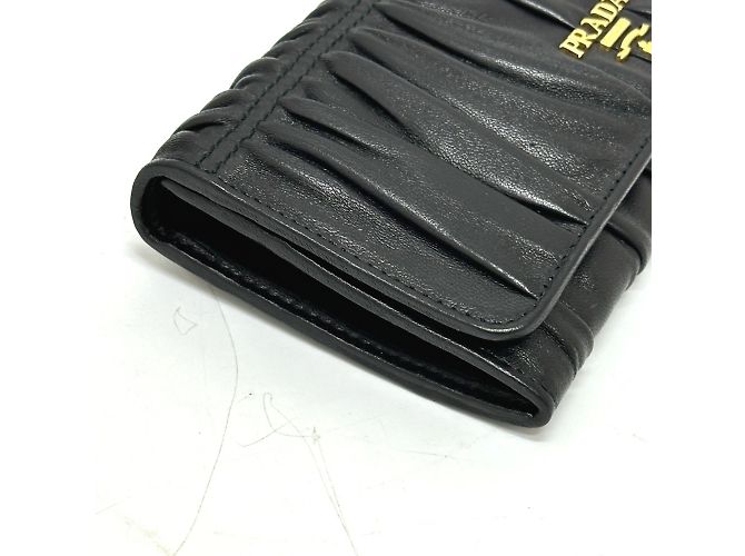 Prada 1M1132 Logo geraffte Geldbörse im Bifold-Format Schwarz - Ansicht 5