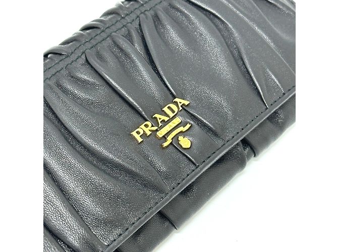 Prada 1M1132 Logo geraffte Geldbörse im Bifold-Format Schwarz - Ansicht 6