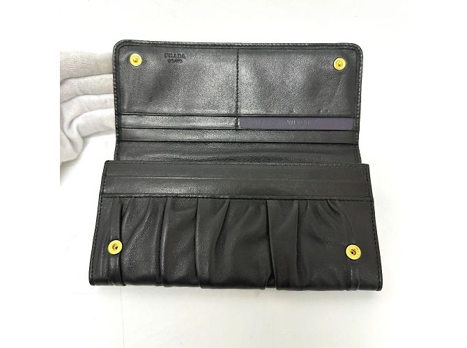 Prada 1M1132 Logo geraffte Geldbörse im Bifold-Format Schwarz - Ansicht 8
