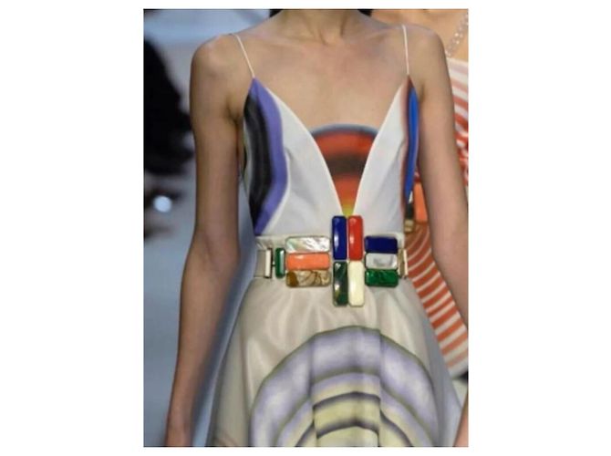 Fendi Vestido con Estampado de Círculos Abstractos Blanco - vista 3