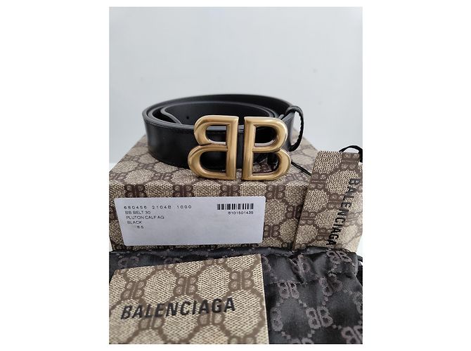 Cinturón Balenciaga BB Belt 30 de cuero negro con hebilla dorada - vista 2