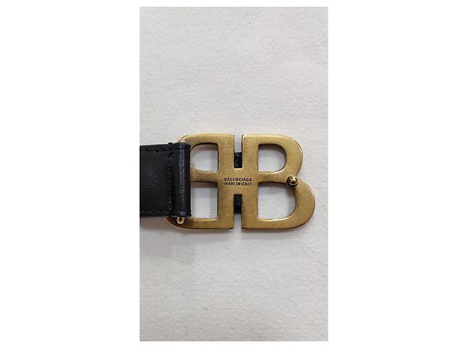 Cinturón Balenciaga BB Belt 30 de cuero negro con hebilla dorada - vista 6