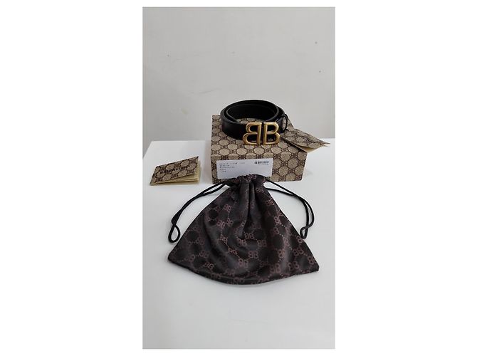 Cinturón Balenciaga BB Belt 30 de cuero negro con hebilla dorada - vista 7