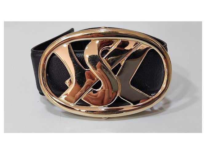 Yves Saint Laurent Gürtel mit ovaler YSL Monogramm Schnalle schwarz - Ansicht 2