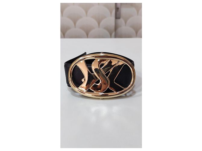 Yves Saint Laurent Gürtel mit ovaler YSL Monogramm Schnalle schwarz - Ansicht 9