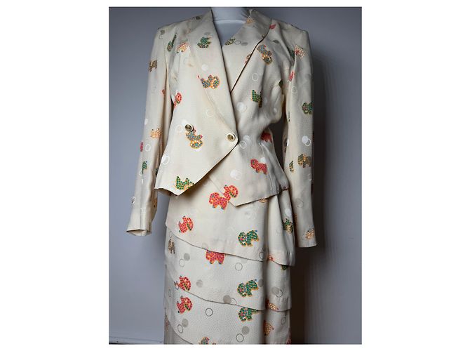 Conjunto de seda vintage Balenciaga beige - vista 7