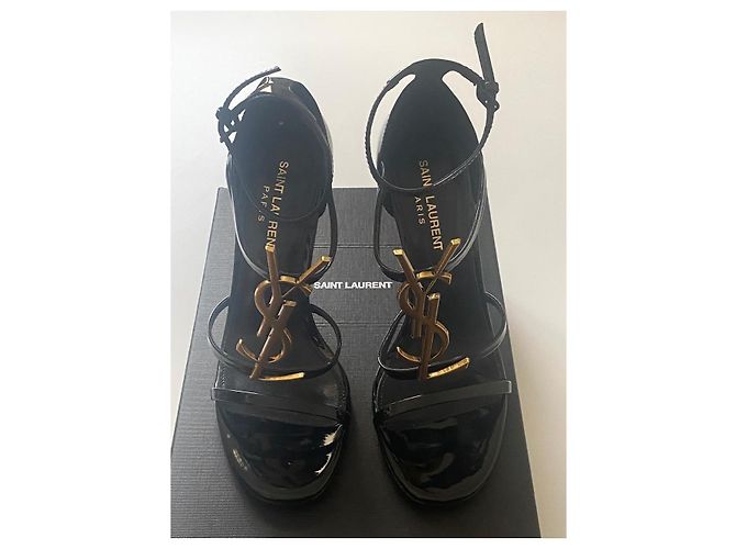 Sandali con tacco a spillo Yves Saint Laurent Cassandra nero vernice - vista 9