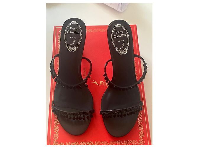 Sandali Rene Caovilla Margot neri in satin con cristalli Nero - vista 4