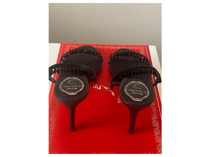 Sandali Rene Caovilla Margot neri in satin con cristalli Nero - vista 5