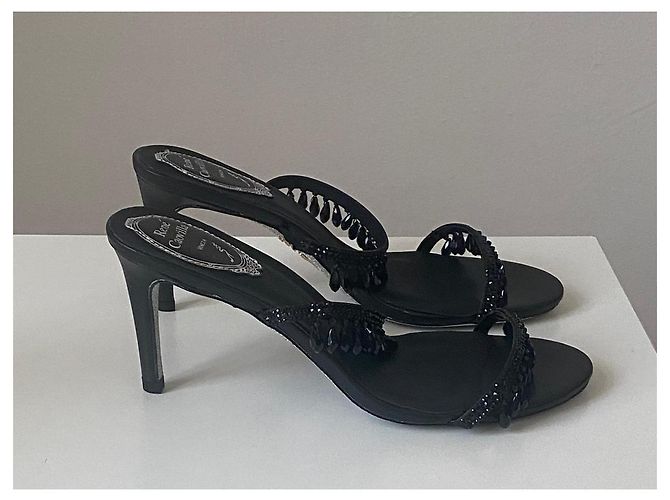 Sandali Rene Caovilla Margot neri in satin con cristalli Nero - vista 6