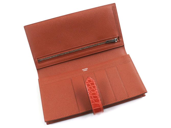 Hermès Cartera de cuero de cocodrilo HERMES Roja - vista 5