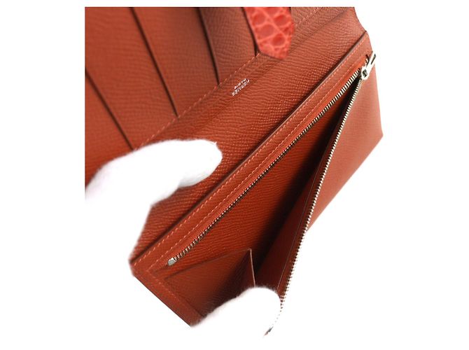 Hermès Cartera de cuero de cocodrilo HERMES Roja - vista 7