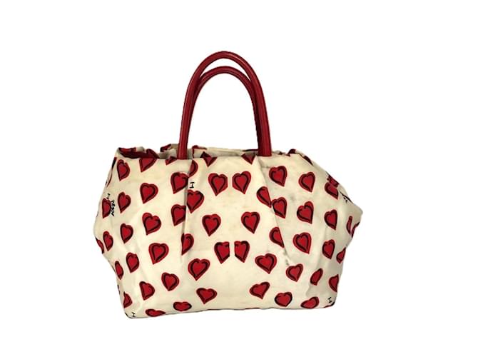 Tote Prada Herz-Logo-Handtasche Weiß Rot - Ansicht 2