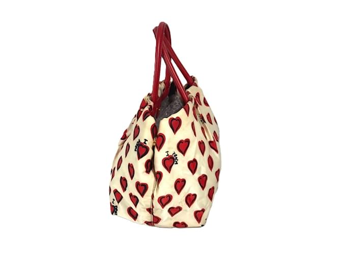 Tote Prada Herz-Logo-Handtasche Weiß Rot - Ansicht 3
