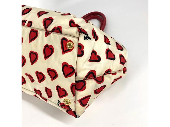 Tote Prada Herz-Logo-Handtasche Weiß Rot - Ansicht 5