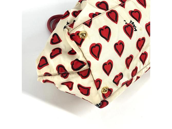 Tote Prada Herz-Logo-Handtasche Weiß Rot - Ansicht 6