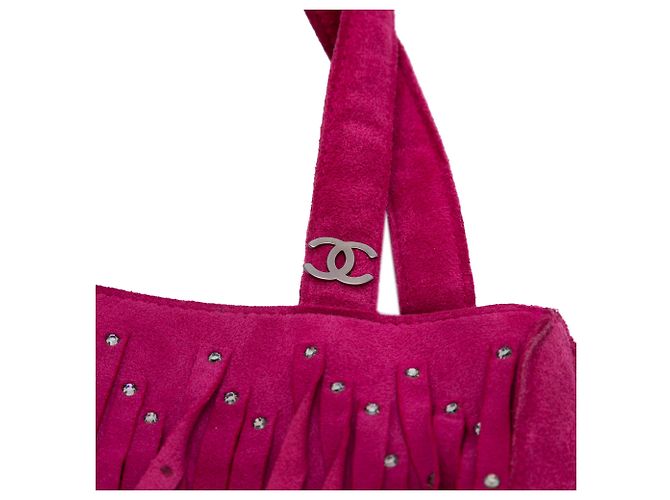 Chanel Pink Mini Wildleder Nieten Fransen Tote - Ansicht 9