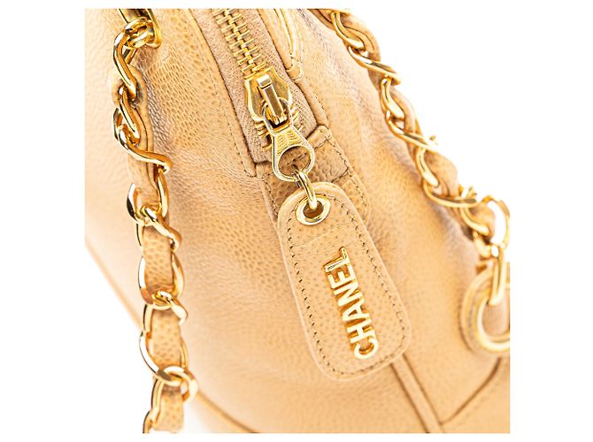 Borsa a spalla con catena logo in caviale giallo Chanel - vista 8