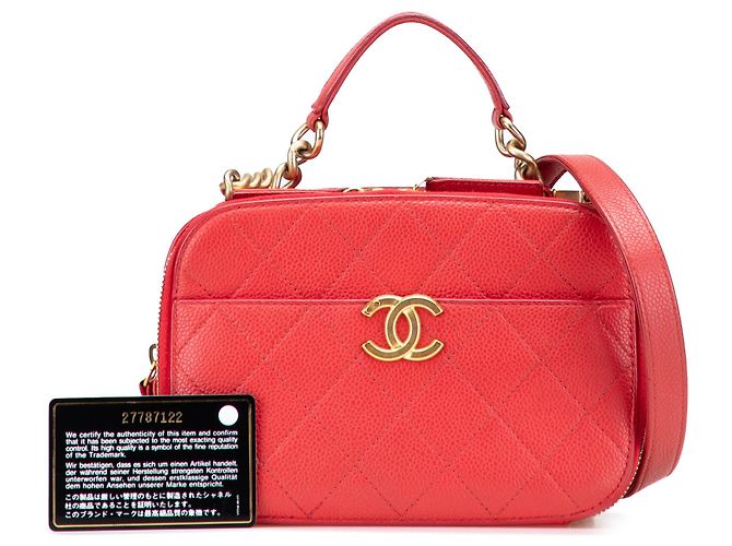 Camera Chanel Rote kleine gesteppte Kaviar-Handtasche mit Obergriff - Ansicht 13