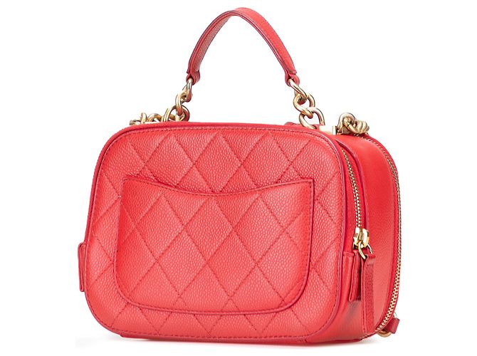 Camera Chanel Rote kleine gesteppte Kaviar-Handtasche mit Obergriff - Ansicht 2